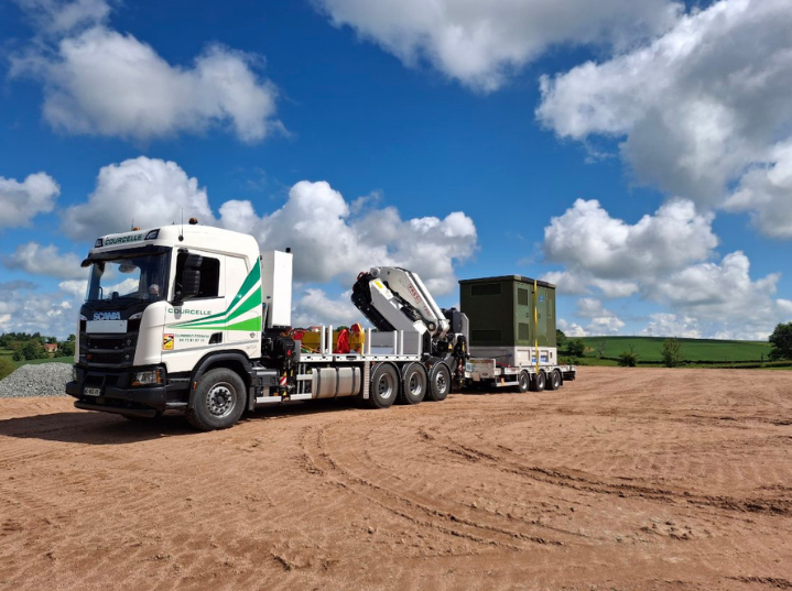 Transport en porteur grue poste béton